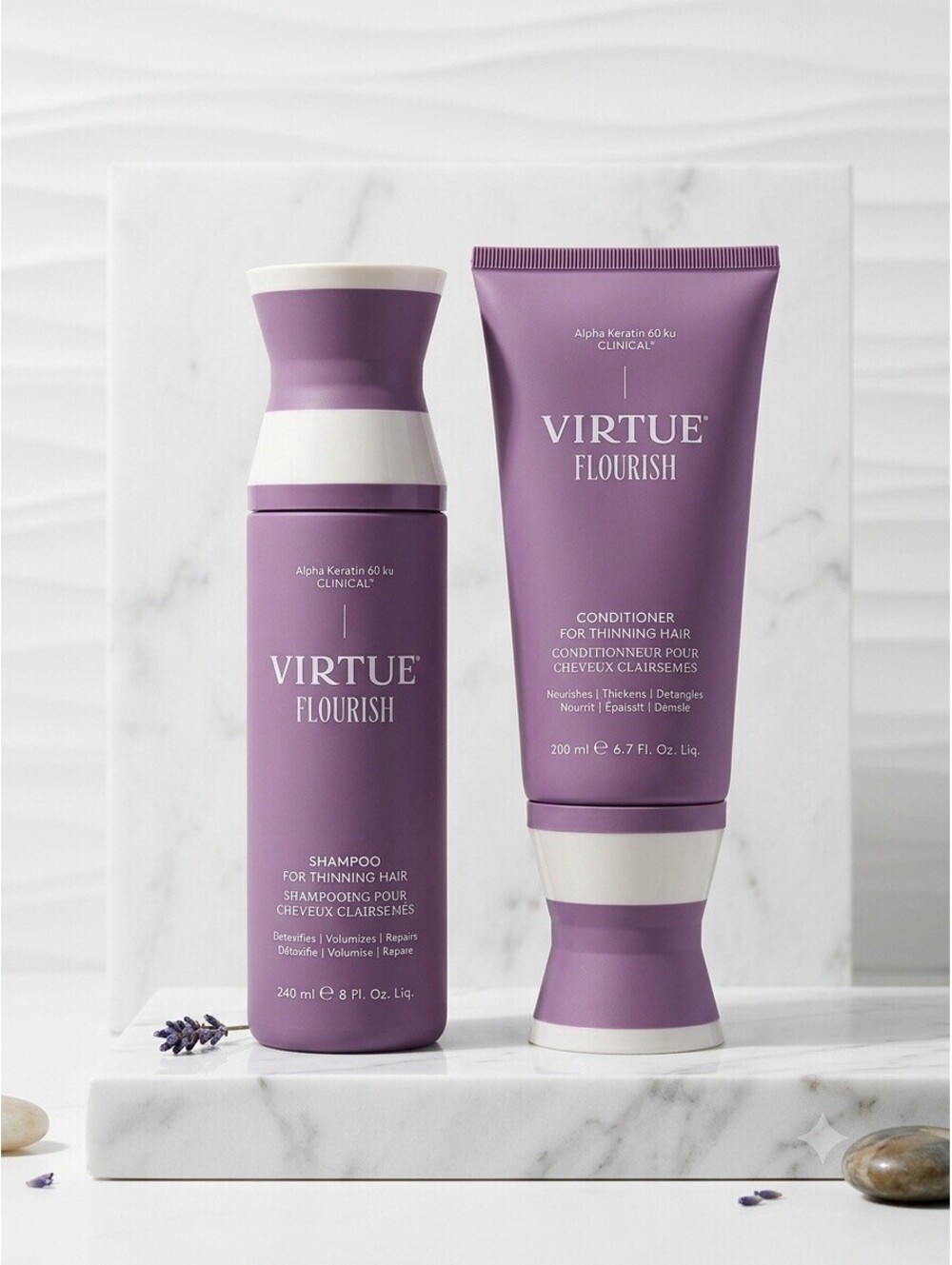 Virtue Flourish Shampoo 8 oz & Conditioner 6.7 oz Set for Thinning Hair Duo -NEW